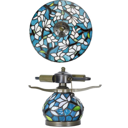 Bieye L10905 Tiffany Style Stained Glass Mushroom-Shaped Double Lit Table Lamp for Home Decor (10-inch, White Magnolia)