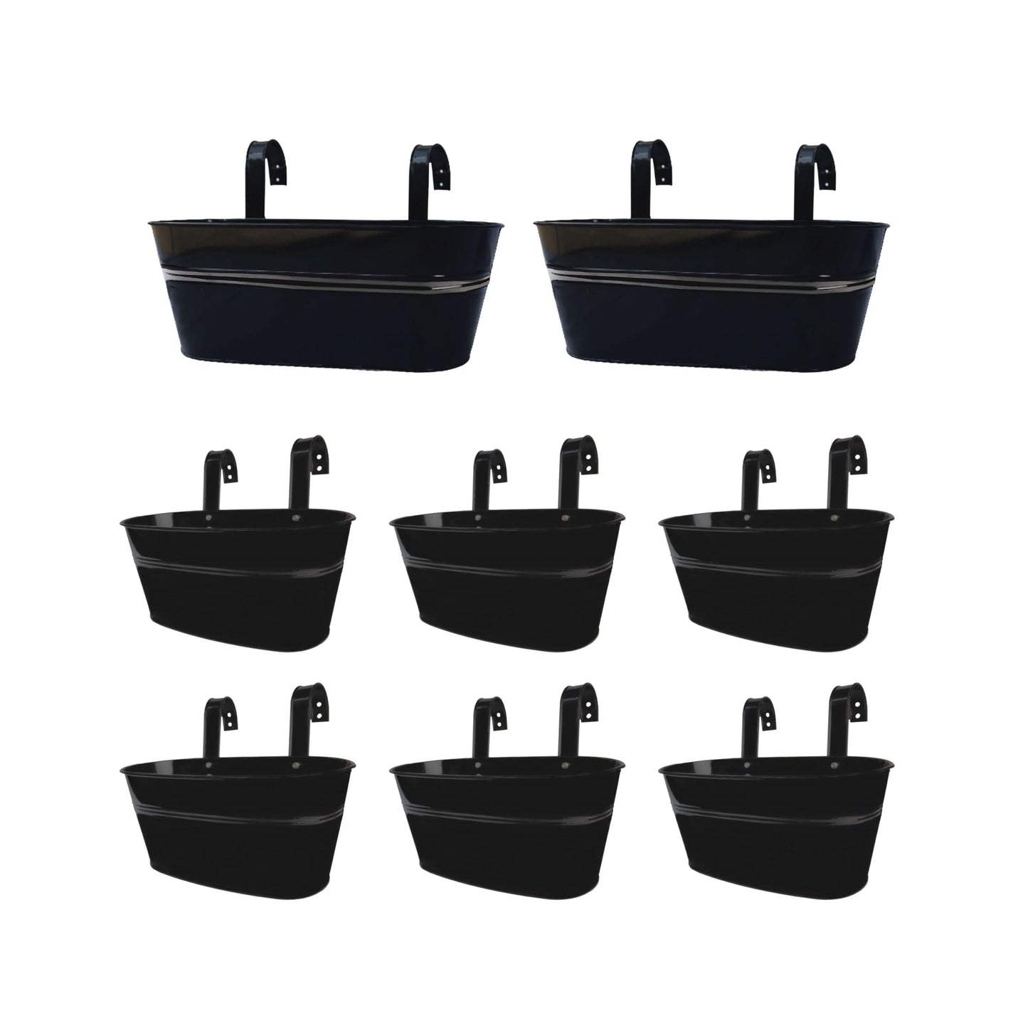 LaLaGreen Bundle- 2 Pack, 17 Inch + 6 Pack, 11.8 Inch Black Metal Pot Hanging Window Flower Box with Hook Modern Boho Style Decor Railings Fence Outdoor Patio Porch Balcony Flower Herb Buckets Garden