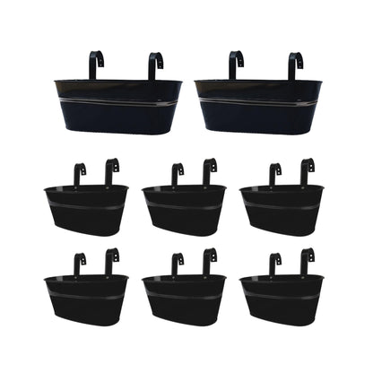 LaLaGreen Bundle- 2 Pack, 17 Inch + 6 Pack, 11.8 Inch Black Metal Pot Hanging Window Flower Box with Hook Modern Boho Style Decor Railings Fence Outdoor Patio Porch Balcony Flower Herb Buckets Garden