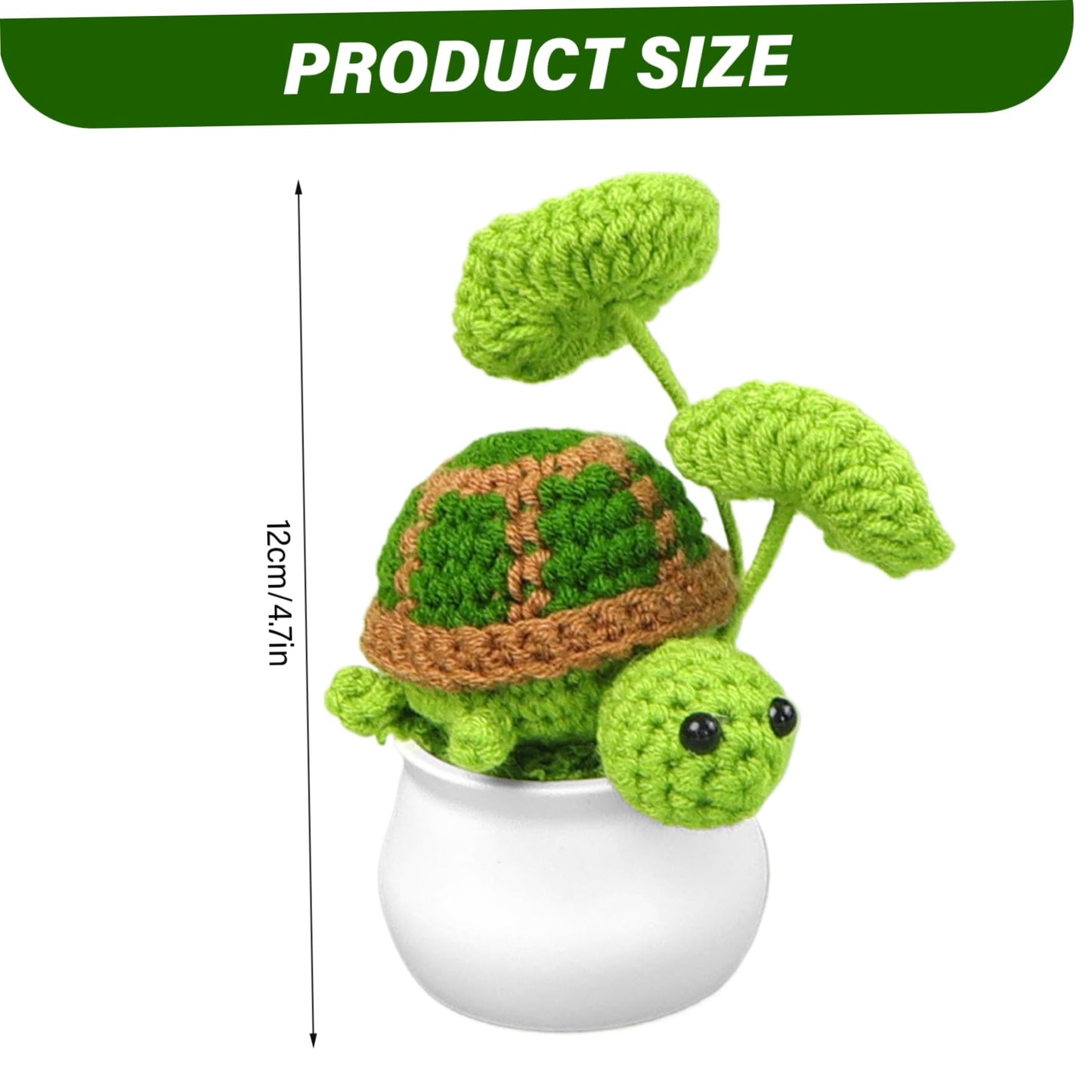 Joygoodta Crochet Turtle in Pot, 4.7in Adorable Crochet Plants Decor, Cute Green Turtle Planter with Leaf, Unique Home Desk Decoration for Plant & Animal Lovers