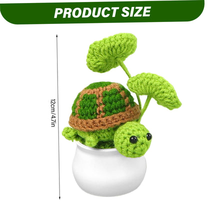 Joygoodta Crochet Turtle in Pot, 4.7in Adorable Crochet Plants Decor, Cute Green Turtle Planter with Leaf, Unique Home Desk Decoration for Plant & Animal Lovers