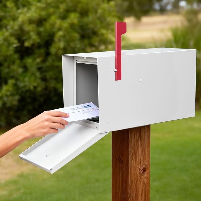 Large Mailboxes for Outside Post Mount Mailbox, Metal Mail Box with Magnetic Latch, Galvanized Steel Modern Mailbox for House Outside, 20.9 x 7.9 x 10 Inches, White