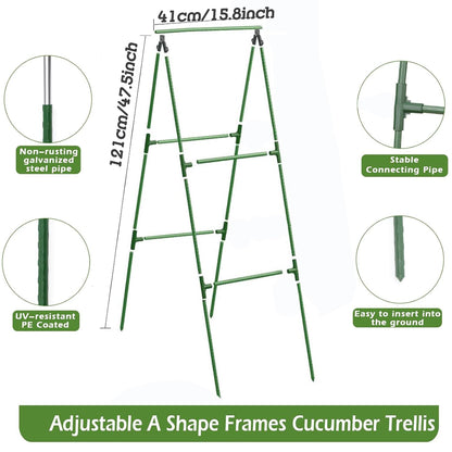 Small Size Garden Cucumber Trellis for Climbing Plants Outdoor, 47x16 inch A Frame Cucumber Trellis for Garden Raised Bed, Plant Support for Vegetable Vine Pea Bean, with Netting