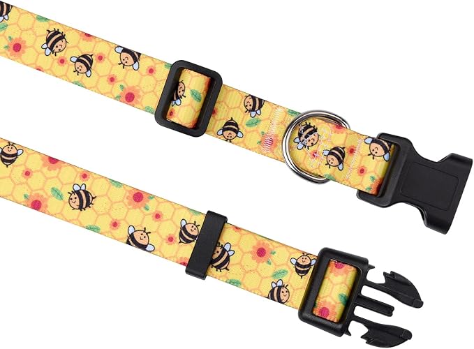 Mihqy Dog Collar with Bohemia Floral Tribal Geometric Patterns - Soft Ethnic Style Collar Adjustable for Small Medium Large Dogs(Bee,M)