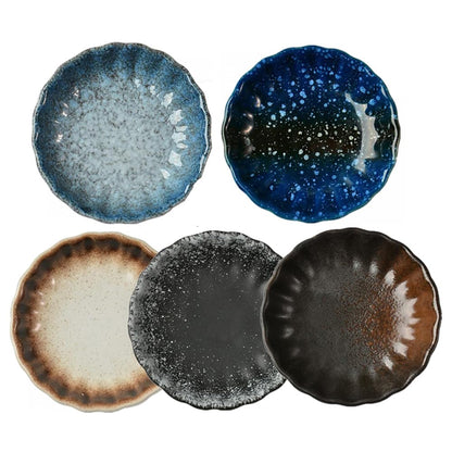 Gaolinci 3 Inch Retro Style Seasoning Dish, 5-Pack Flower Shape Ceramic Dipping Sauce Dish, Snack Dish, Appetizer Dish