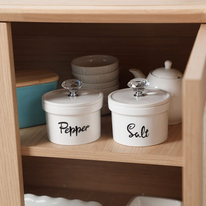HAOTOP Salt and Pepper Bowls with Crystal Lid, 12.5 oz Ceramic Salt Pepper Container for Countertop,Farmhouse Kitchen Decor, Set of 2 (Silver)