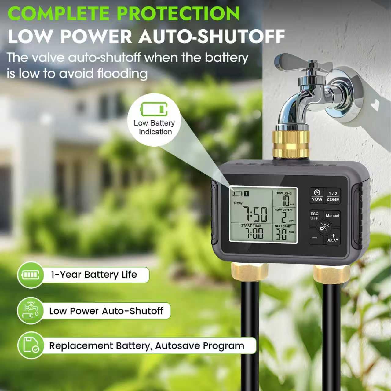 120FT Drip Irrigation System with Smart Water Timer – Automatic Garden Watering Kit with Dual Metal Tube Brass Connectors, 360° Adjustable Nozzles & Bendable Tubing for Garden, Greenhouse & Lawn