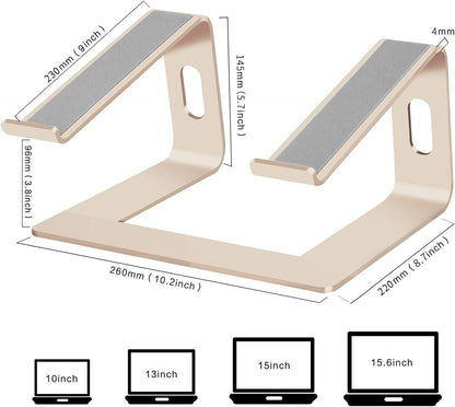 Orionstar Ergonomic Laptop Stand, Premium 5mm Aluminum Riser for 10-15.6 Inch Notebook Computer, Tool-Free Detachable Elevator Holder for Desk Office, Sturdy Riser for Eye-Level Neck Relief (Gold)