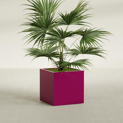 Greenline Jack Square Cube Planter - Indoor/Outdoor Large Fiberglass Lightweight Planter - 28" x 28" x 28" (Gloss Eggplant)