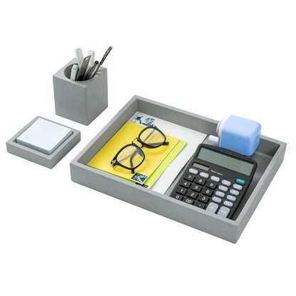 MyGift 3 pcs Set Modern Gray Concrete Desk Organizer Trays, Desktop Office Paper Tray, Stationery Holder Pencil Cup, Sticky Note Pad Holder
