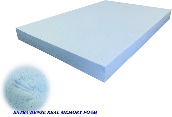 High Density Solid Blue Cooling Gel Infused Memory Foam Pad Dog Pet Bed + Internal Waterproof Cover (55x37x4 Inches)