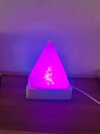 YZYOE USB Rainbow Gradient Himalayan Salt lamp, Solid Wood Base Atmosphere Decoration Pyramids Salt Light with Remote Control, Natural Crystal Stone Bedside Night lamp, Handmade Crafts.