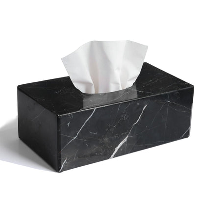 HAMAKAWA Natural Marble Tissue Box Cover, Black Tissue Organizer 10 x 5.5 x 3.9 inch, Heavy Stone Decorative Box, Rectangle Tissue Box Holder for Home Decor, Kitchen, Bathroom, Bedroom