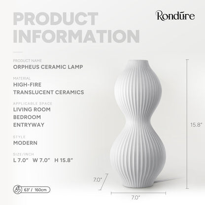 RONDURE 15.8" Modern Ceramic Table Lamp, Fully Dimmable Bedside Lamp for Bedroom Living Room Nightstand, White Translucent Ceramic Shade, Warm Ambient Decorative Corded Lighting, Bulb Included