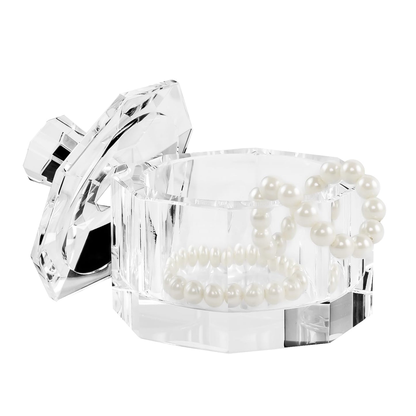 DONOUCLS Crystal Candy Dish with Lid Hand-Cut Home Decorative Jewelry Box/Jar W 5" x H 5" with Multi-faceted, Comes With Gift Box