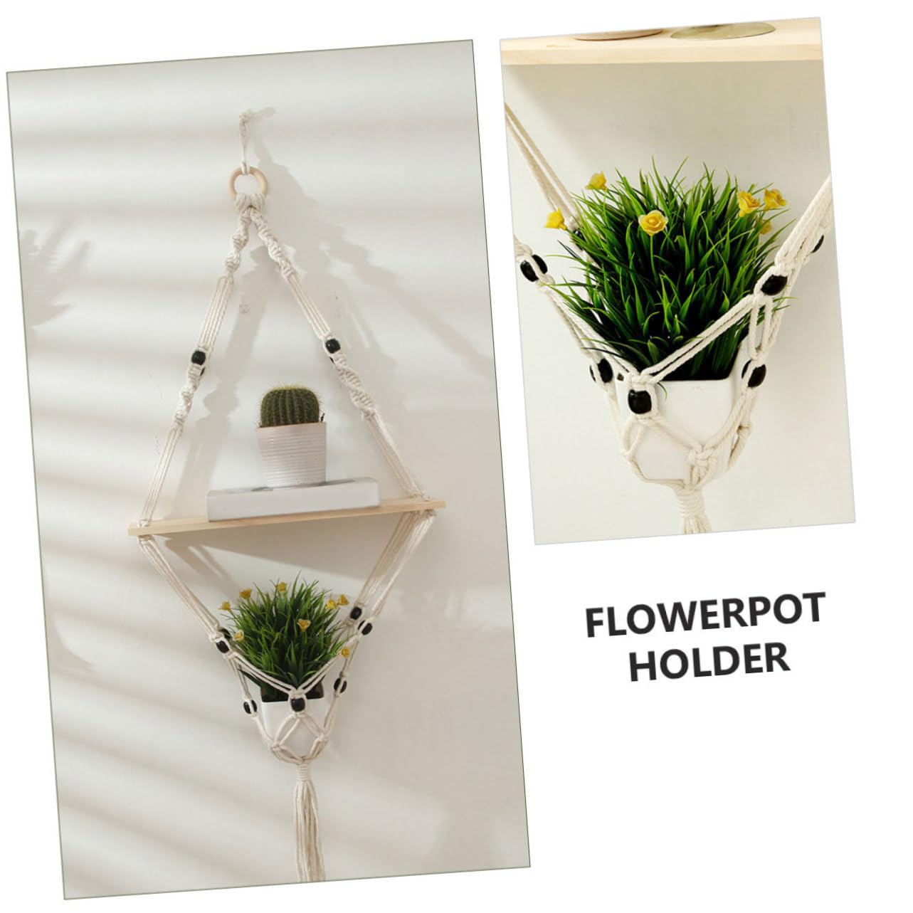 HANABASS 1Pc Nordic Style Cotton Rope Plant Holder Woven Hanging Rack for Flowerpots Indoor Wall Decor Bonsai Stand with Elegant Simple Design for Patio and Garden