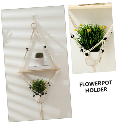 HANABASS 1Pc Nordic Style Cotton Rope Plant Holder Woven Hanging Rack for Flowerpots Indoor Wall Decor Bonsai Stand with Elegant Simple Design for Patio and Garden