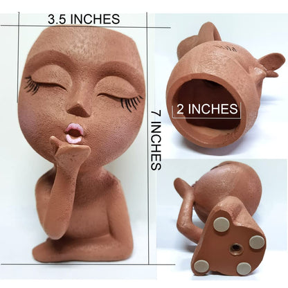 Face Planter, Head Planter, Women Faces Flower Pots, Plant Pots, Small Kissing Succulent Pots for Indoor Outdoor Plants, Cute Vase Home Decor, Brown