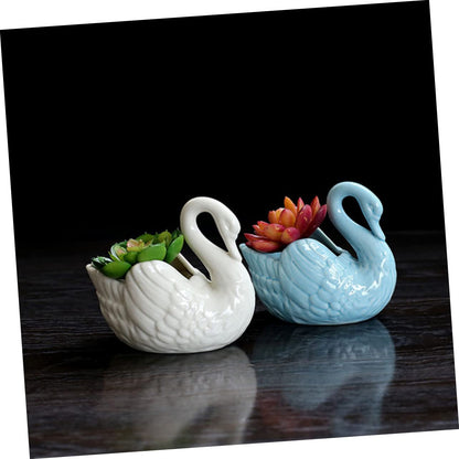 BCOATH White Swan Succulent Planter Pot - Household Plant Container - Decorative Succulents Pot Planter - Outdoor Decor - Animal Statue Ceramics Candle Holder - No Holes
