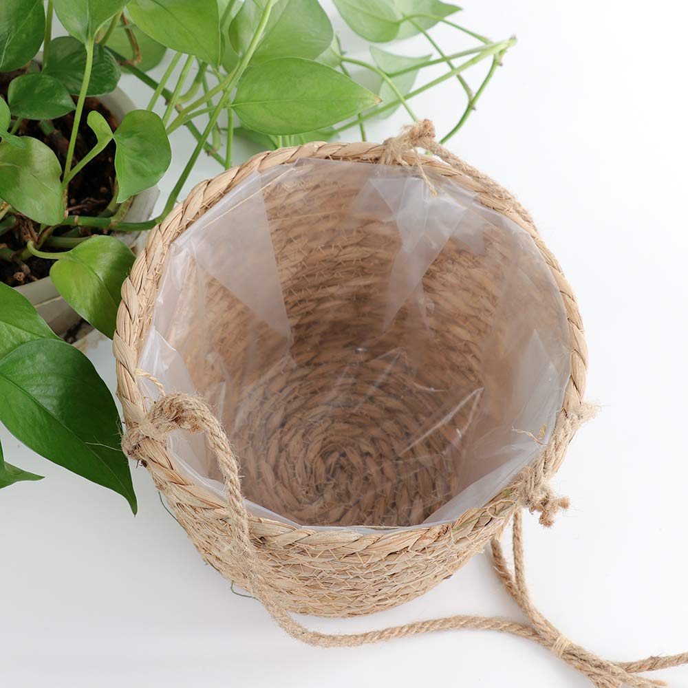 HAOHIZE Hanging Planters for Indoor Plants, Hanging Planter with Jute Rope Woven Hanging Flower Pots Hanging Plant Holder Hanging Basket Retro Style Straw Basket for Office Party (1 Pack)