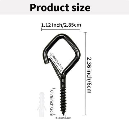 Tuakoie Heavy Duty Eye Screw Hooks with Safety Buckle, Windproof Ceiling Hooks for Hanging Plants, Outdoor String Lights, Bird Feeders, Cups & Decor – Metal Screw in Hooks (2.36IN Black, 46PCS)