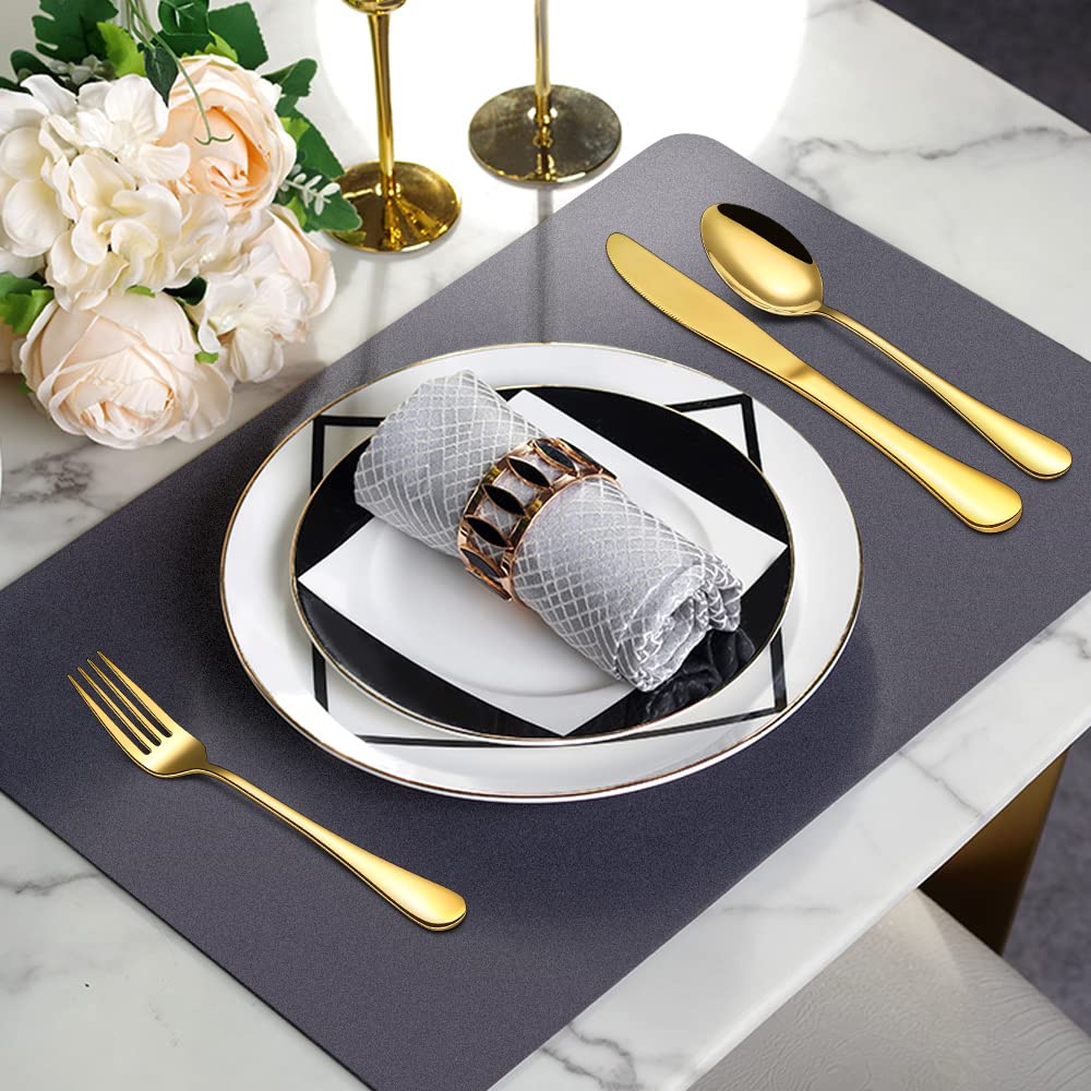 Gold Silverware Flatware Set for 8, 40 Piece Stainless Steel Cutlery Set With Titanium Golden Plated, Tableware Kitchen Utensil Include Spoons, Forks, Knives, Mirror Polished, Dishwasher Safe