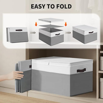 2 Pack EXTRA LARGE Blanket Storage Baskets with Lids, 22”x16”x12” Closet Organizers Bins for Clothes Towel/ Storage Box with Lid Handles/ Stackable Decorative Fabric Bins for Living Room, Nursery