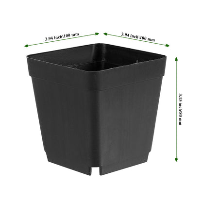 MAHIONG 150PCS 4 Inch Square Nursery Plant Pots, Plastic Plant Seedling Pots with Drainage Holes, Black Plant Seedling Pots for Starting Seedlings or Garden Plant