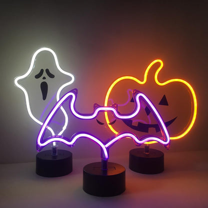 Orange Glowing Pumpkin Neon Sign, Halloween Decor - USB or Battery Powered Table Light