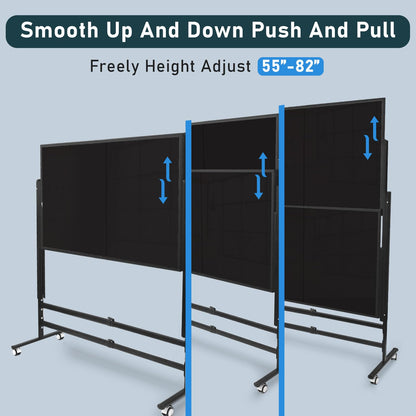 72x60 Inch Large Rolling Chalkboard | Height Adjustable Double-Sided Magnetic Blackboard on Wheels | for Classroom, Home & Office Use