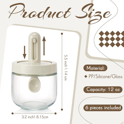 Mysora 6 Piece Glass Salt Container | Storage | Pepper, Table Salts, Sugar, Gourmet Salts, Spice |chili Herbs |12 oz |glass Salt Container with Lid and Retractable Spoon