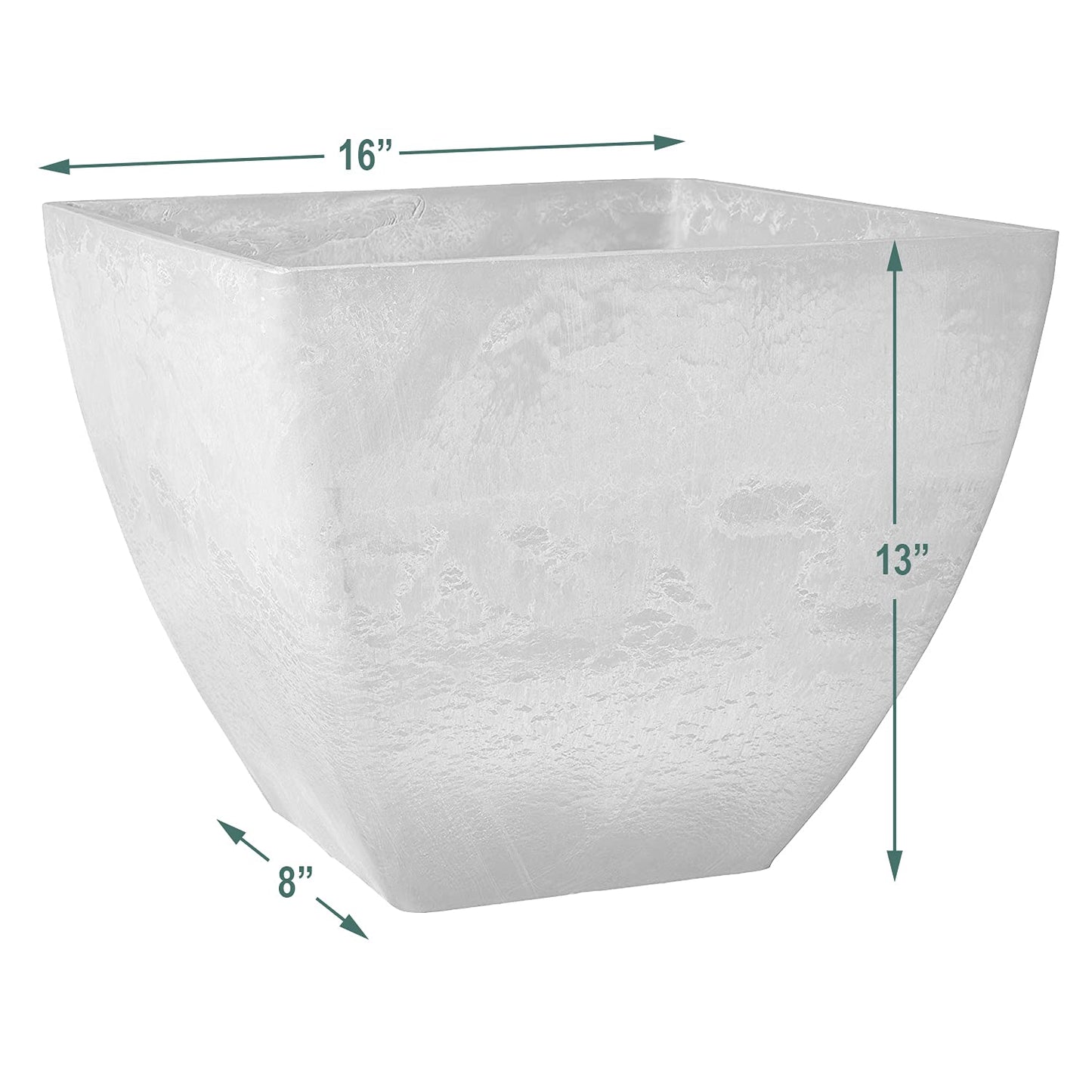 PSW Pot Collection 16x13 inch Plastic/Stone/Wood Composite Square Planter – No Drainage Hole (Drillable), Modern Indoor/Outer Pot for Flowers, Foliage, Succulents, Fairy Gardens, Chocolate