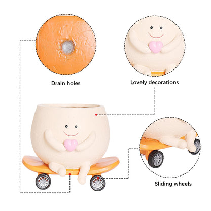 NINIPAPA Funny Smiley Face Planter Pots Cute Succulent Plant Pot, Head Skateboard Flower Planters with Drainage Hole for Indoor Outdoor, Unique Christmas Birthday Gifts for Plant Lover and Mom