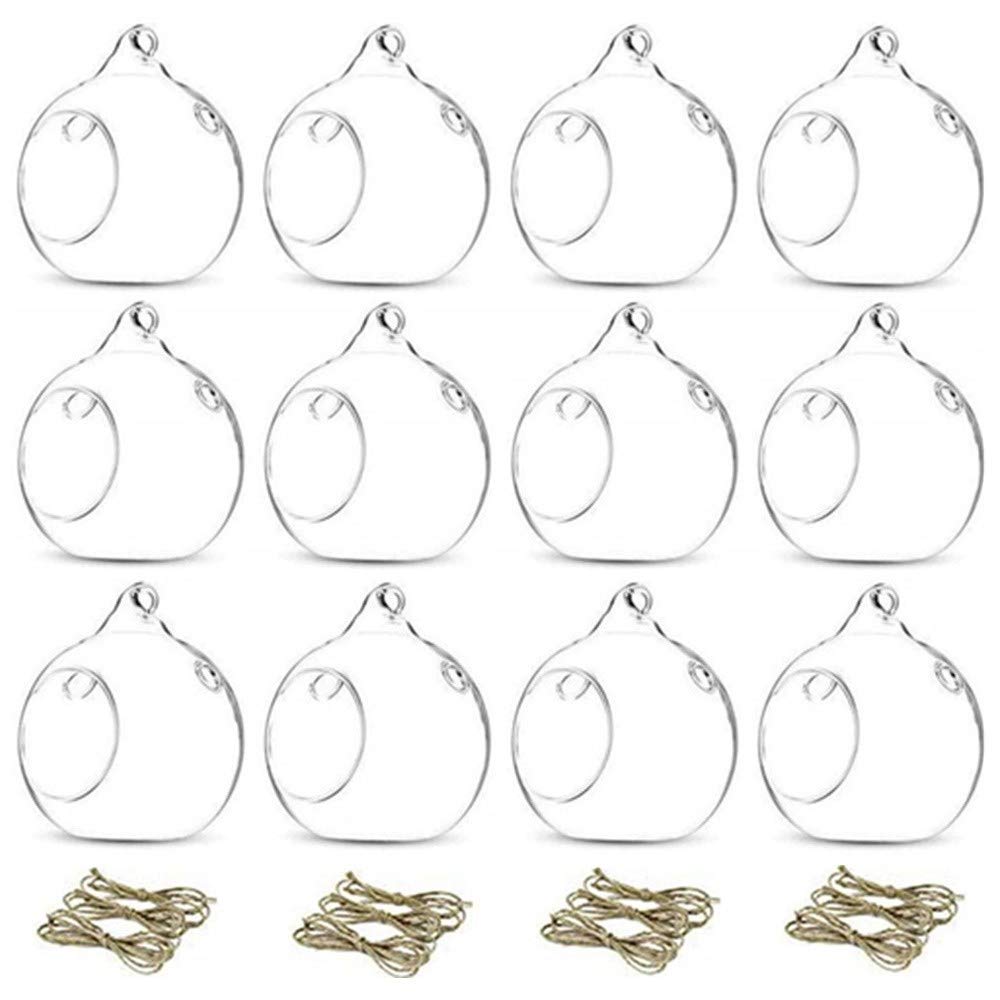 12 Pcs 3.15"/ 8cm Hanging Glass Tealight Holder Globe Plant Terrariums Glass Orbs Air Plants Tea Light Candle Holders Home Decor Indoor Outdoor Garden (with 2 Holes, 9 Pcs + 3 Pcs)