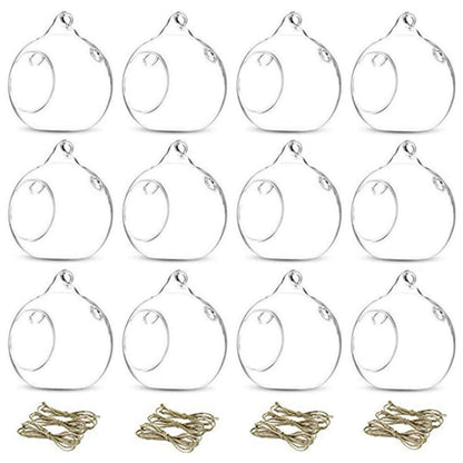 12 Pcs 3.15"/ 8cm Hanging Glass Tealight Holder Globe Plant Terrariums Glass Orbs Air Plants Tea Light Candle Holders Home Decor Indoor Outdoor Garden (with 2 Holes, 9 Pcs + 3 Pcs)