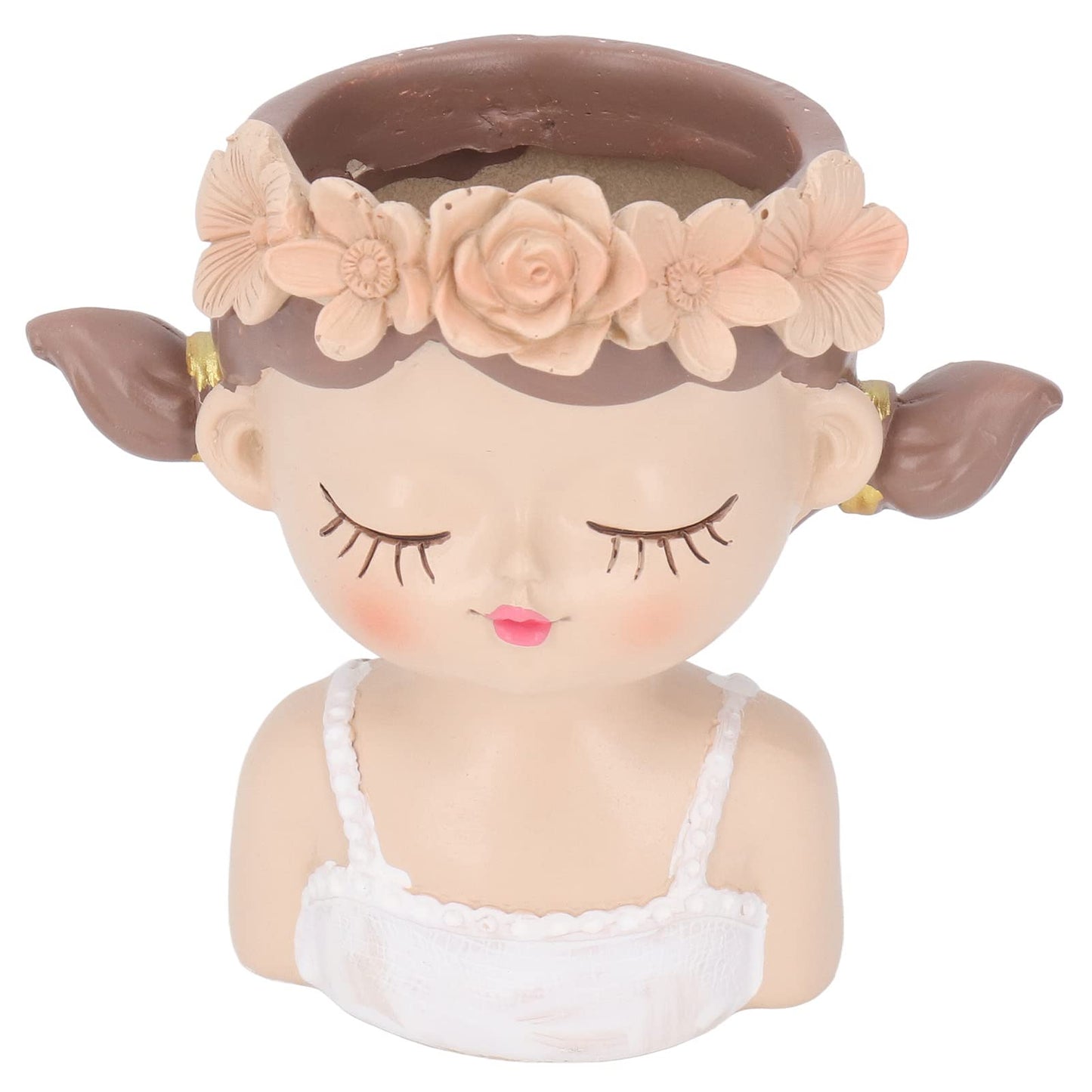 Girl Flower Pot Cute Shape Resin Face Planter Pot Face Planters Pots Head with Drainage Hole for Succulents Cactus Indoor Outdoor Decoration