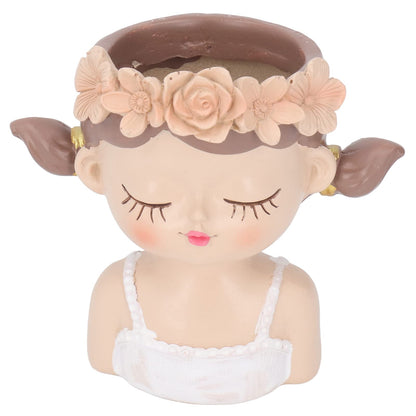 Girl Flower Pot Cute Shape Resin Face Planter Pot Face Planters Pots Head with Drainage Hole for Succulents Cactus Indoor Outdoor Decoration