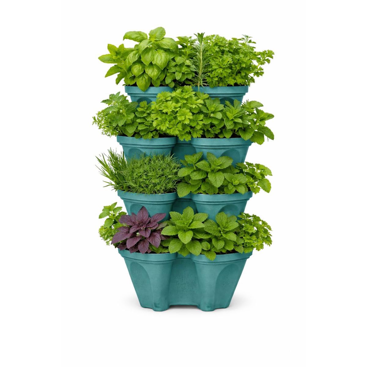 smart spring Large Vertical Planter Tower, 4 Tier Stackable Garden Planter, 16 Plant Sites, Heavy Duty Strawberry Planter, Vertical Growing System with Center Hole, Made in USA (Mineral Teal, Large)