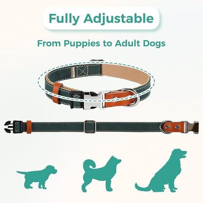 Dog Collar and Leash Set, PU Leather Dog Collar – Adjustable Eco-Friendly with Genuine Leather & Hemp, Soft Breathable Dog Collar Set for Small to Large Dogs (Pink, L（15“-21”）)