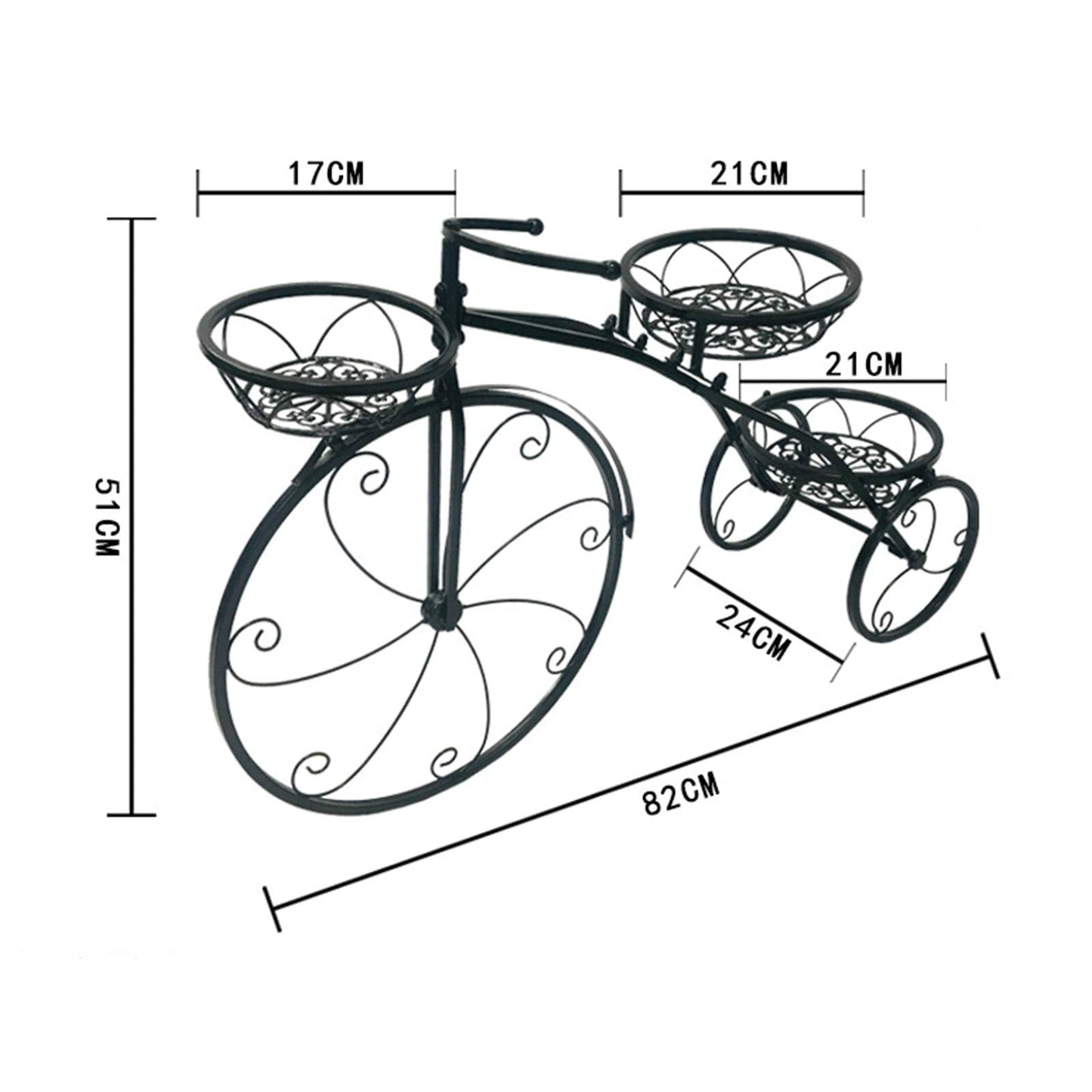 DOONARCES 3 Pots Tricycle Plant Stand Iron Tricycle Shape Black Planter Rack Flower Holder Indoor Outdoor Floral Displaying Rack for Home Garden Patio Decor DIY (Black)