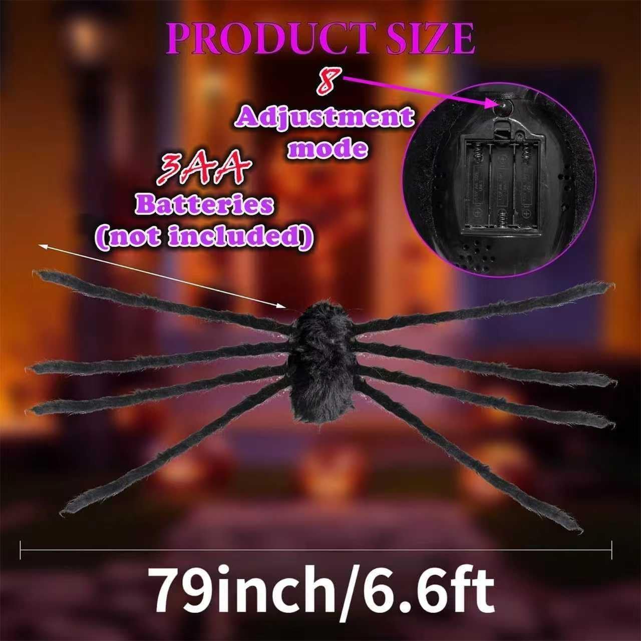 1 Pack 8 Modes 6.6 FT Halloween Giant Spider,Light up Spider with 36 Purple Lights,Light up Halloween Decorations Outside,for Yard Haunted House Window Party Porch Indoor Outside Decor