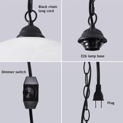 WEIYOUDJ Plug in Pendant Light Antique Alabaster Glass Shade Hanging Lamp with On/Off Switch,16.4Ft Cord & 14.7Ft Chain Dimmable Swag Light Fixture for Kitchen Sink Bar Nook