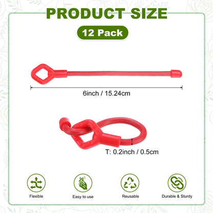 M METERXITY 12-Pack Adjustable Plant Ties, 6inch/15.24cm Silicone Flexible Multi-Function Sturdy Garden Twist Tie for Plant Support/Tree/Shrub/Vine, Reusable Support Twine [Red]