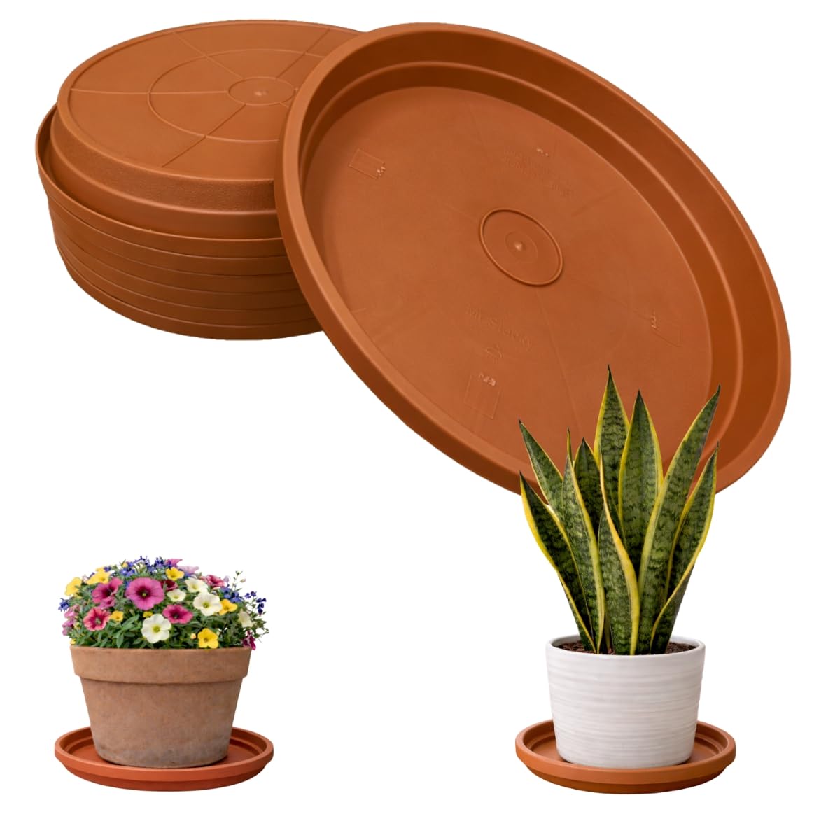 smart spring 10 Inch Plant Pot Tray USA Made – Durable Plastic Flower Pot Saucer – Plant Water Catcher for Indoor Outdoor Garden (6, Classic Terracotta)