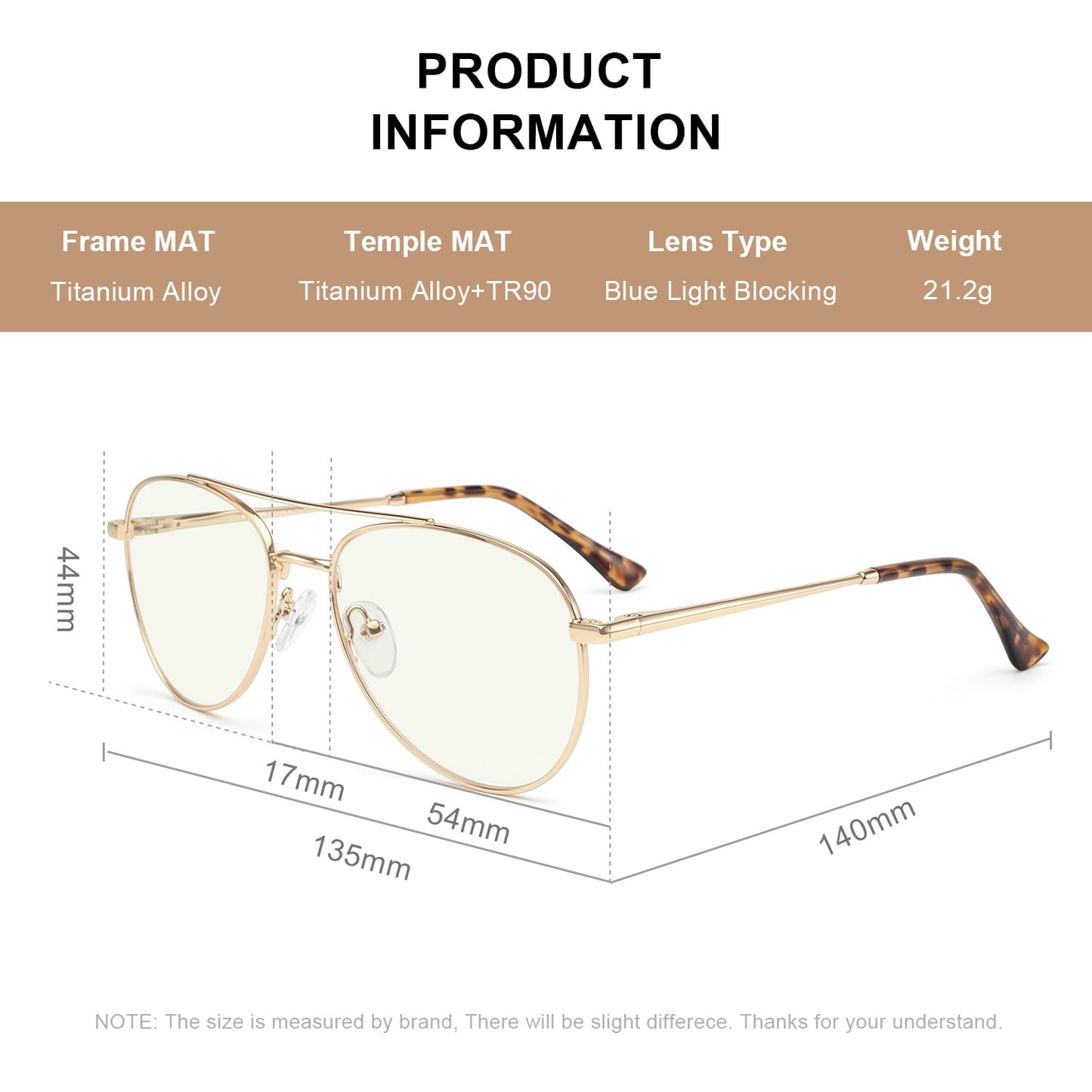 RB.Pilot Aviator Reading Glasses for men and Women Blue Light Blocking Lens Spring Temple