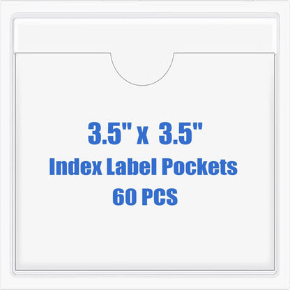 Origin-Joy 60 PCS Self Adhesive Index Card Pockets with Top Open, Clear Plastic Label Holder for Cards of Note, Library and Business, Adhesive Label Pockets & Card Holder (3.5 x 3.5 inch)