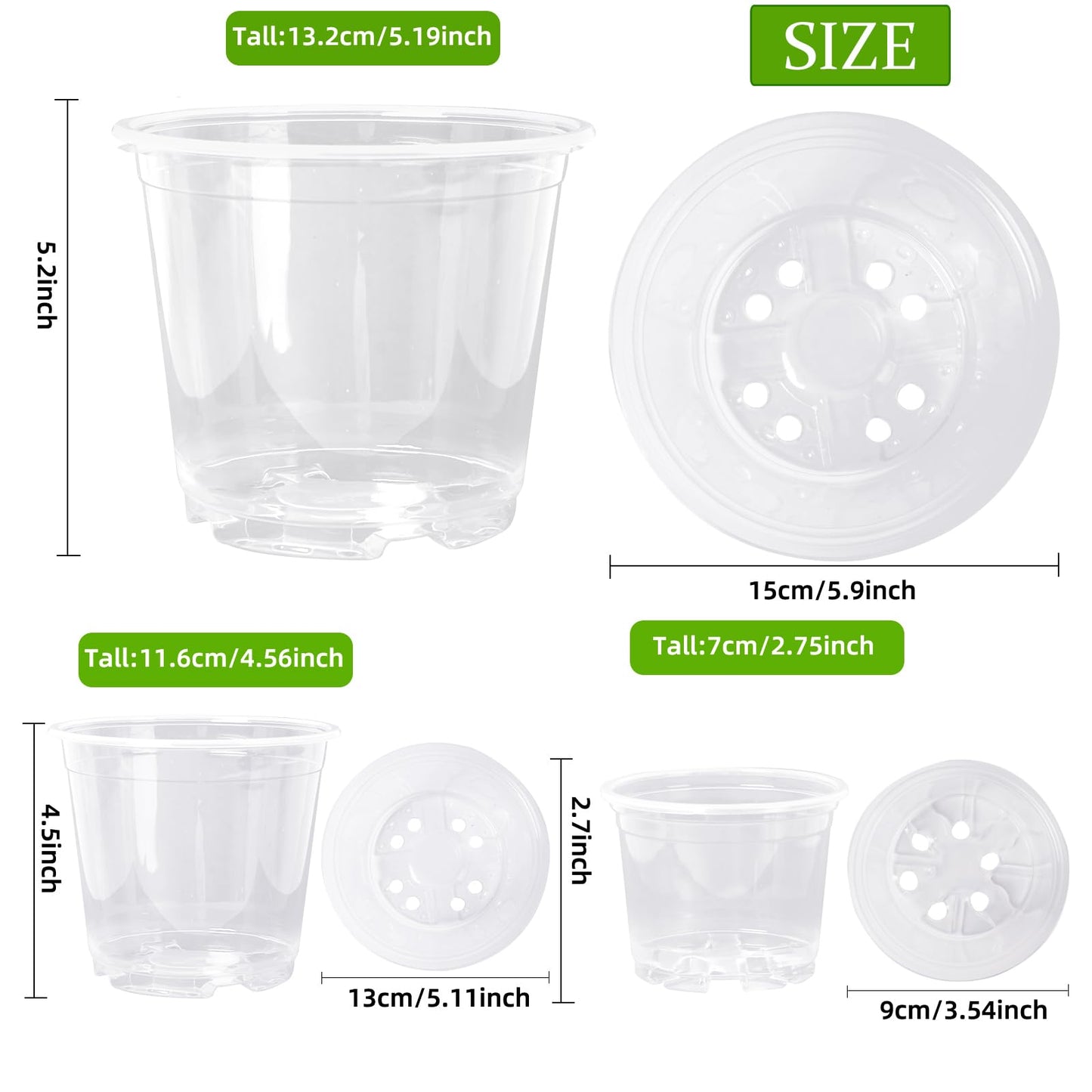 Oubest 50Pcs Clear Nursery Plastic Pots for Plants Orchid Potting 5 Inch Seedling with Drainage Holes Indoor Outdoor Flower Seedlings Succulent Vegetable Herb