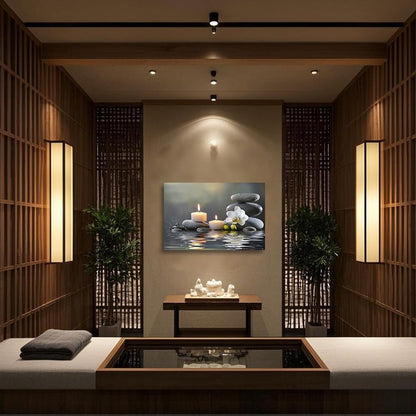 CGXLB Zen Stone Wall Art Candles & Orchid Painting Serene Water Decor for Spa Bathroom Bedroom Meditation Room 24"x36"