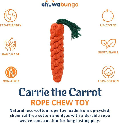 Large Carrot Dog Toy 6.7 Inch Handmade Eco Cotton Rope Dog Toy Carrot Chew Toy for Dogs - Made with Natural, Non-Toxic Dyes - Carrot Toy is Great for Puppy Teething Toys and Cats (Orange)