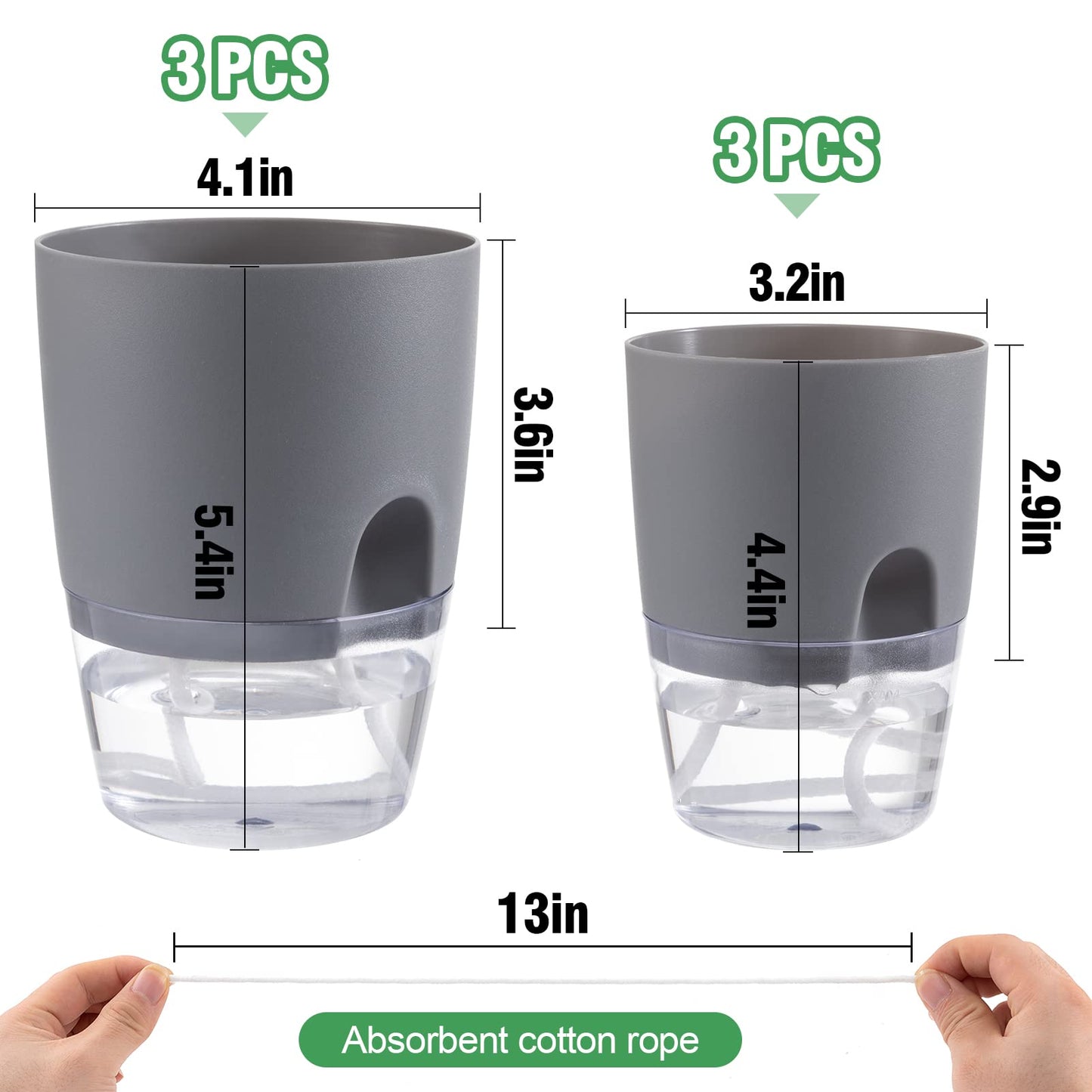 Aulock 6 pcs Self Watering Plant Pots - 4.1/3.2 in Plastic Planter with Drainage Holes, Flower Pots for African Violet, Mini Indoor Plants, Succulents, Herbs, Cactus, Basil, Grey